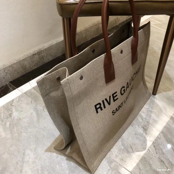 TOTE GAUCHE LEATHER PRINTED IN BAG RIVE LINEN YSL AND 0729